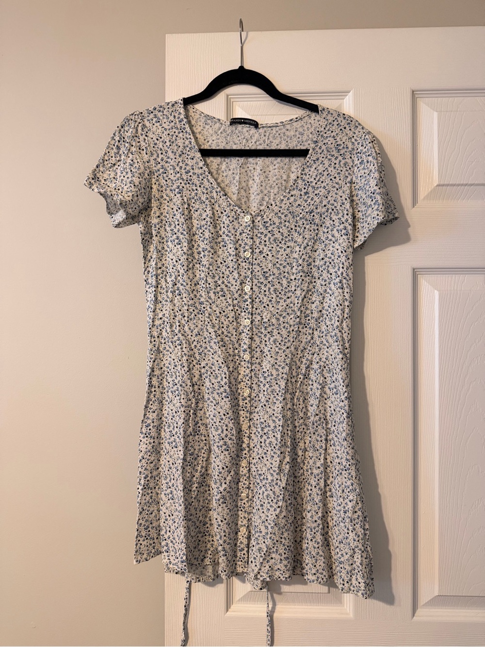 Brandy Melville light blue flower Button-Front Short Sleeve Dress